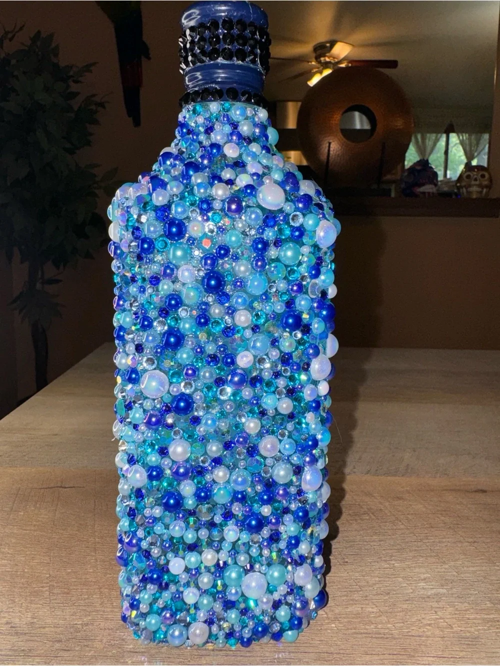 Blue Pearls and Gems Decorative Bombay Bottle